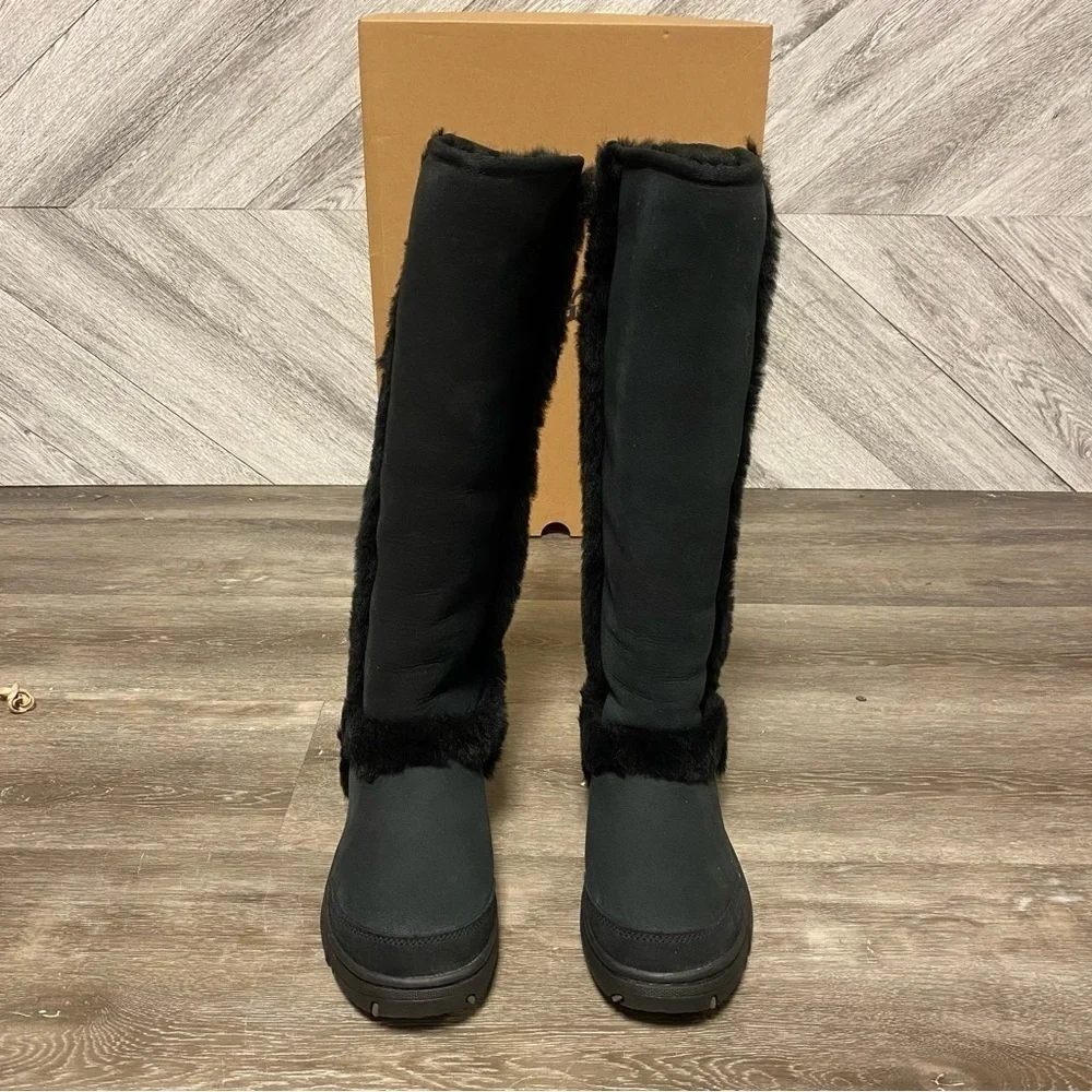UGG | Sunburst Extra Tall Suede Shearling Boots In Black NEW
